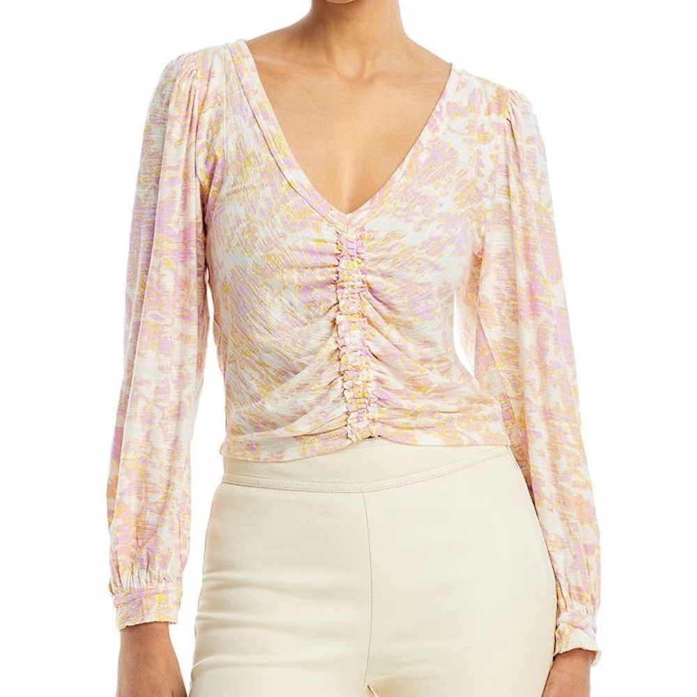 Free People Say the Word floral cinched balloon sleeve top